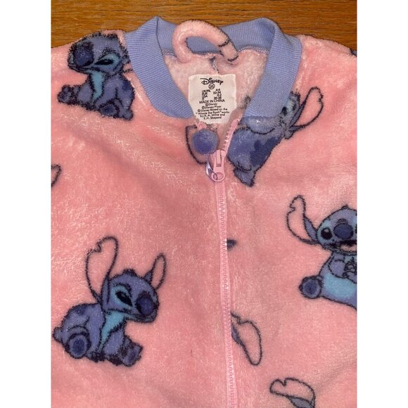 Disney Stitch Pink Fleece One-Piece Pajama Suit With Pockets & Zip Closure For K - Picture 2 of 5